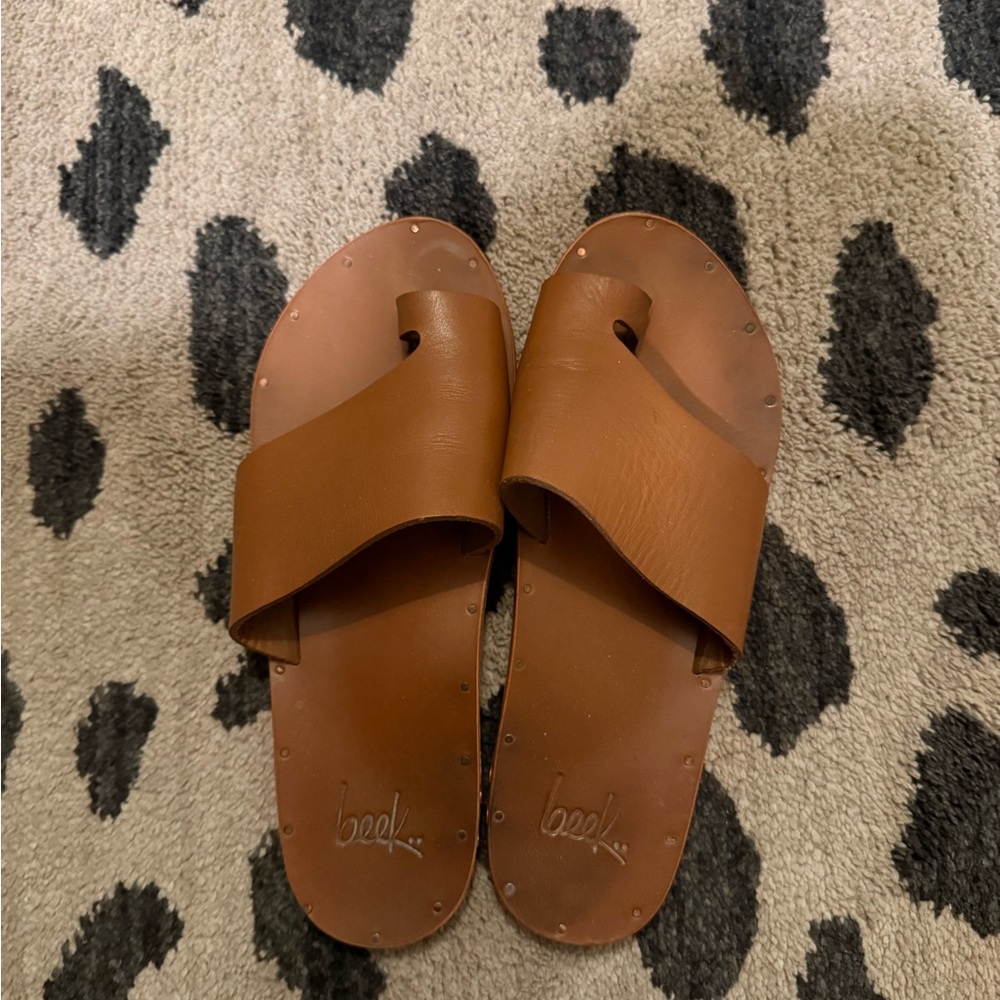Beek Tan Leather Slide Sandals